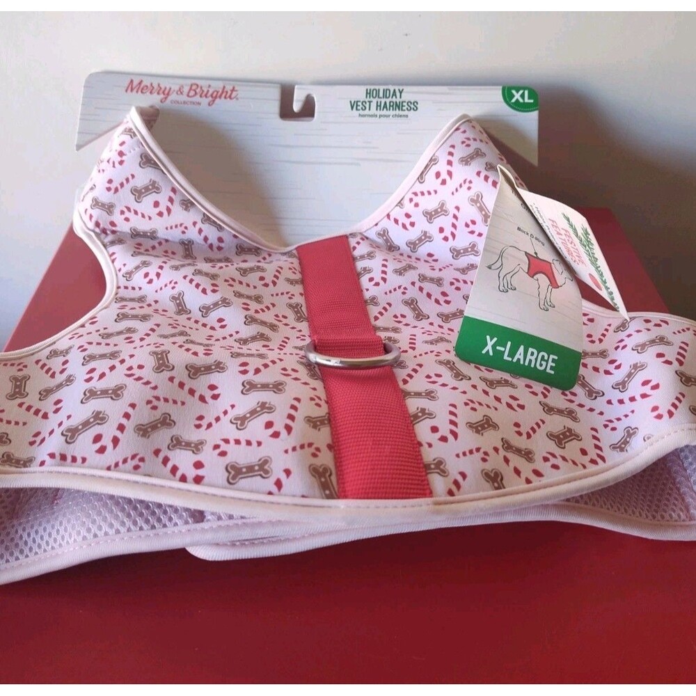 Merry & Bright XL Dog Vest Harness Christmas Candy Canes Bones Pink Holiday New